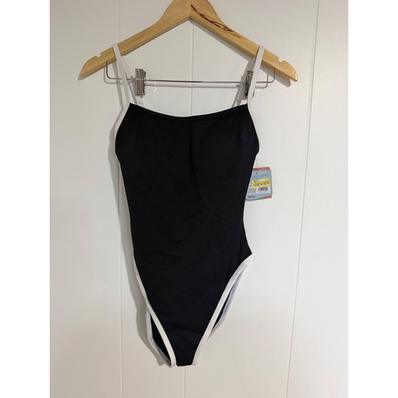 Shade & Shore Other - Shade & Shore One Piece Swimsuit S Black White Textured High Leg Square Neck